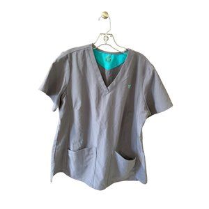 Peaches Uniforms Womens Size XL Gray Scrub Top Shirt Nurse Medical Short Sleeve